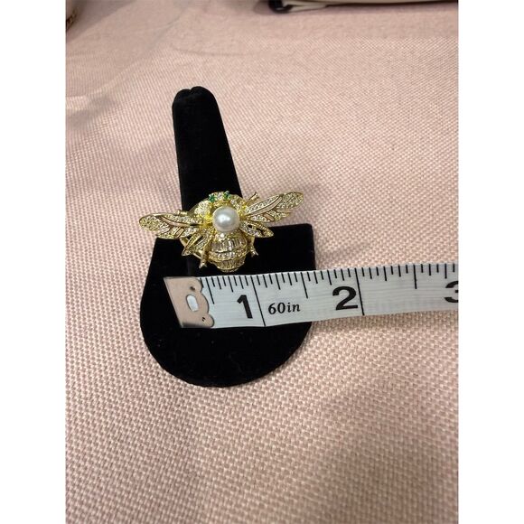 Designer fashion Vintage Bee Cocktail Ring 14K Plated copper Pearl CZ gift - Picture 5 of 6